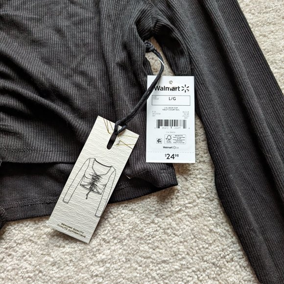 Black Long-sleeved Crop Top by Jeaniologie BNWT - Picture 2 of 3
